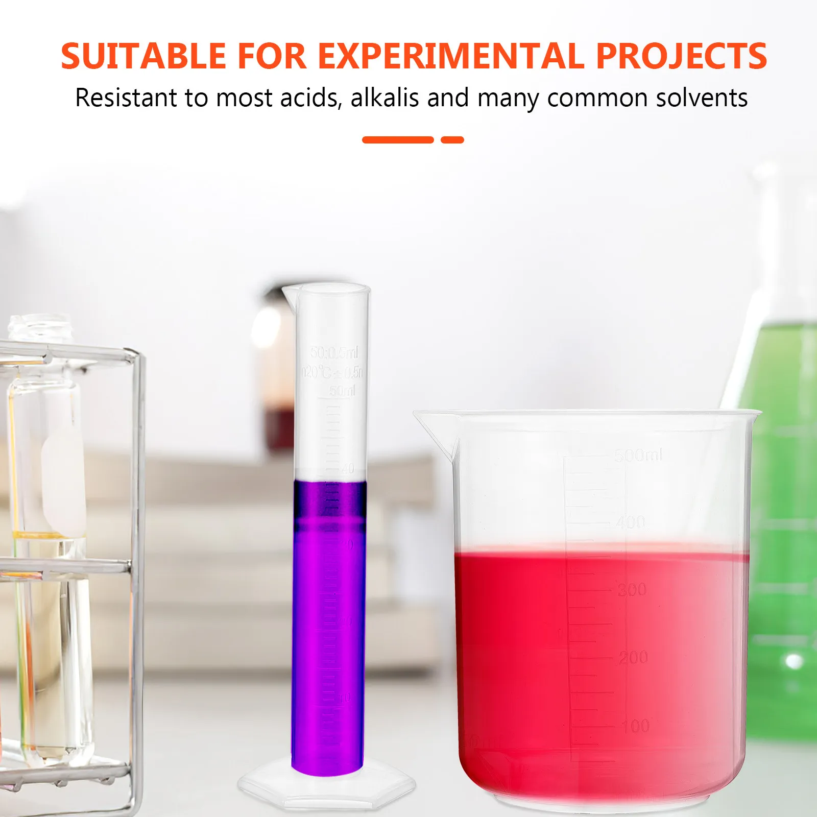 13pcs Experiment Set Plastic Graduated Cylinders Beakers Chemical Resistant Measuring Tools For Lab Science Projects Teaching