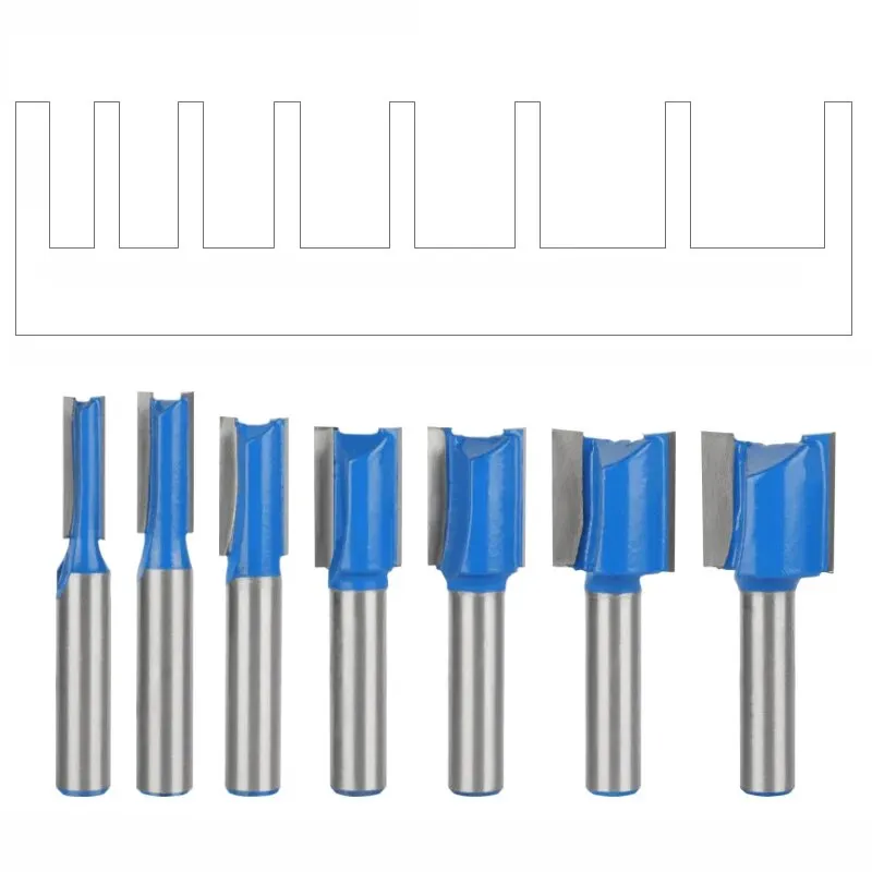 7 Pcs 8mm Shank Woodworking Milling Tools, Double-Edged Grooving Cutter Head, Electric Wood Trimming Machine Straight Knife