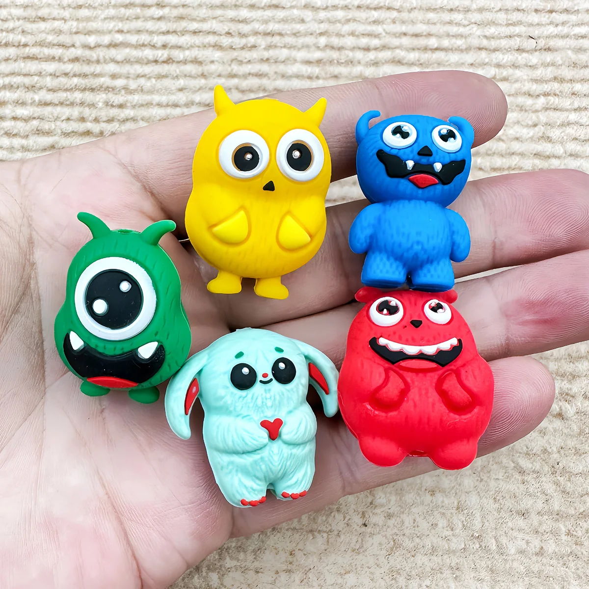 10PCS 3D Cute Cartoon Monster Silicone Focal Beads 3D Beads For DIY Beaded Pen Keychain Pacifier Clip Jewelry Making Supplies