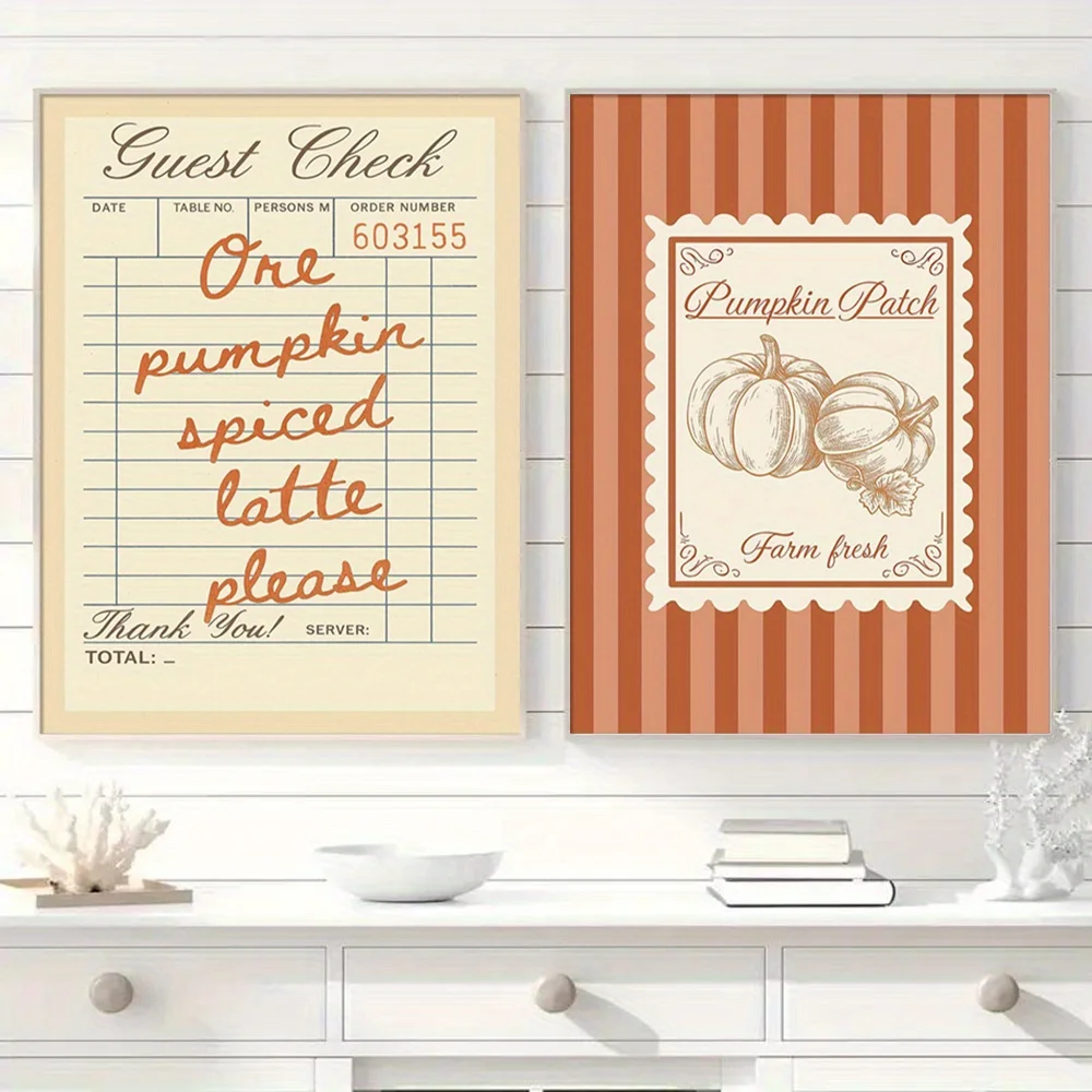 2pcs/Set Unframed Pumpkin Patch Canvas Wall Arts Seasonal Charm Wall Decor Autumn Harvest Arts Prints for Living Room Decoration