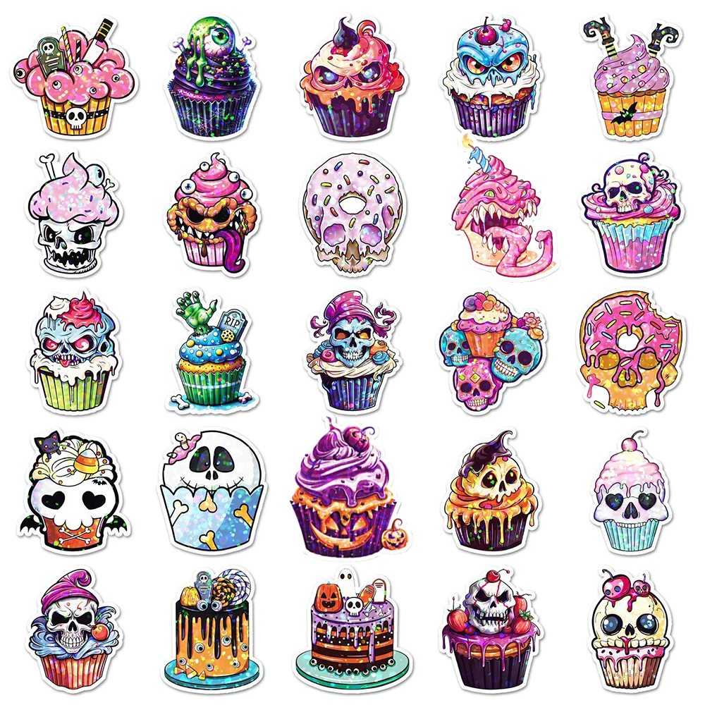 10/30/50Pcs Schädel Dessert Cartoon Aufkleber Halloween Dekoration Aufkleber Spielzeug Gothic Graffiti Skateboard Laptop Telefon Fall