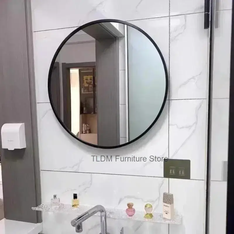 Japanese Bathroom Round Mirror Cabinets Solid Wood Simple Nordic Bathroom Cabinet Wall-mounted Mirror Box with Storage Rack h