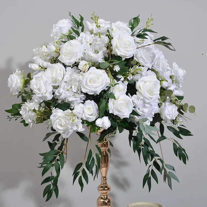 New 60CM White Silk Rose Hydrangea Peonies Artificial Flower Ball Centerpieces Party Wedding Background Decor Table Floral Ball