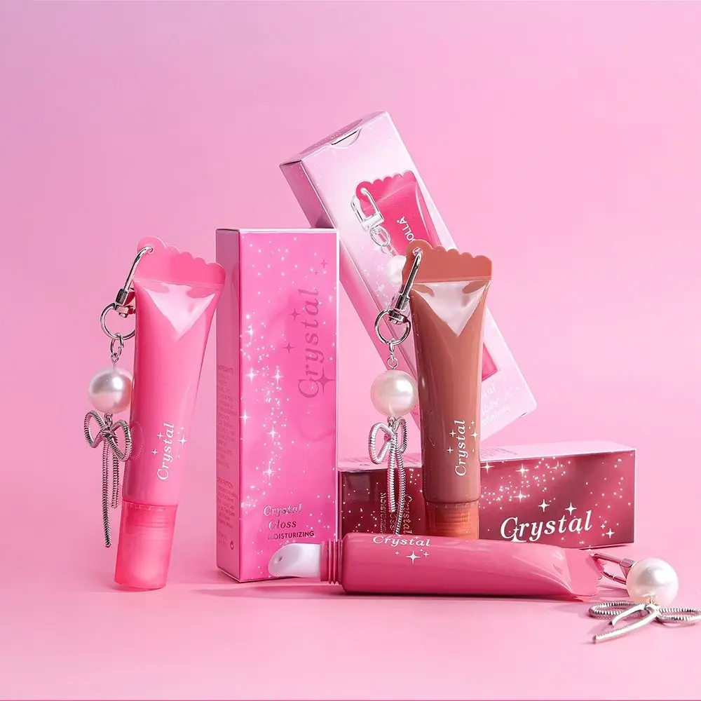 New Hydrating Mirror Lip Gloss Moisturizing with Bow Keychain Hydrating Gloss Lip Shiny Lip Makeup Long-Lasting Look