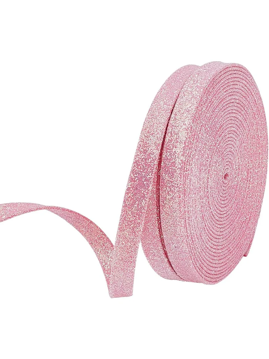 10 Yards Sparking Glitter Ribbon 3/8 inch Glitter Shiny Faux Leather Strips Metallic Pink Trim for Gift Wrapping DIY Hair Bow