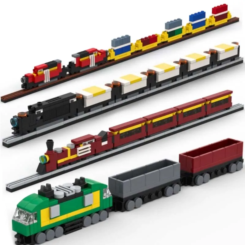 

MOC City Mini Steam Train Building Blocks Cargo Truck Coal Carrying Carriages Track Bricks Toys Kids Gift