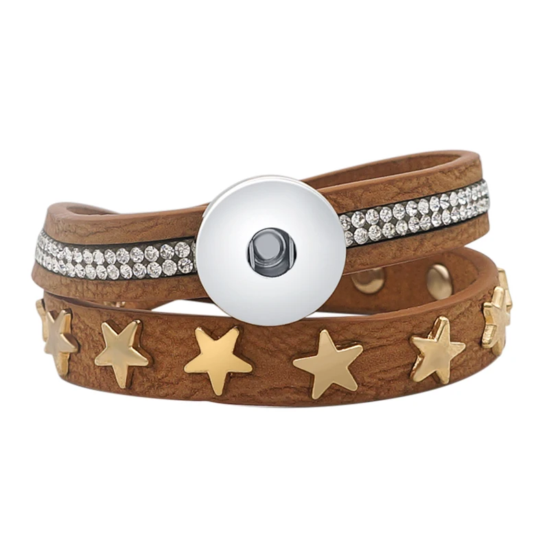 Pulsera o collar de doble capa de cristal punk marrón Stars, pulseras con broche de 18 mm, compatibles con botones a presión de 18 mm, joyería DIY
