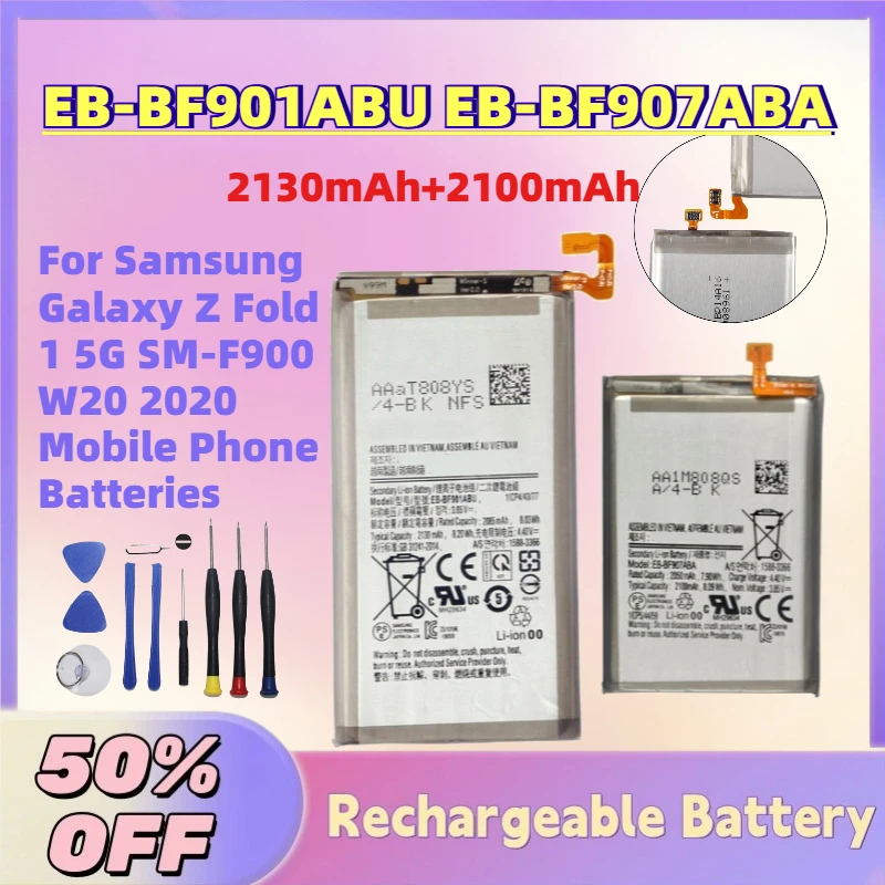 

New EB-BF901ABU EB-BF907ABA ( 2130mAh+2100mAh) Battery for Samsung Galaxy Z Fold 1 5G SM-F900 W20 2020 Mobile Phone Batteries