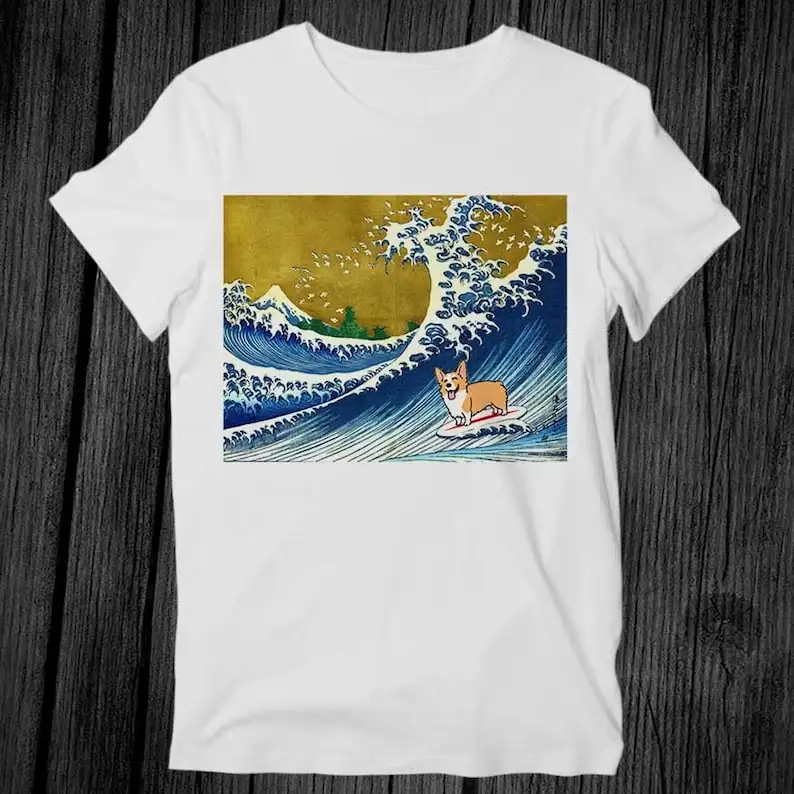 

The Great Wave Surf Corgi Tee, Unisex Music Fashion