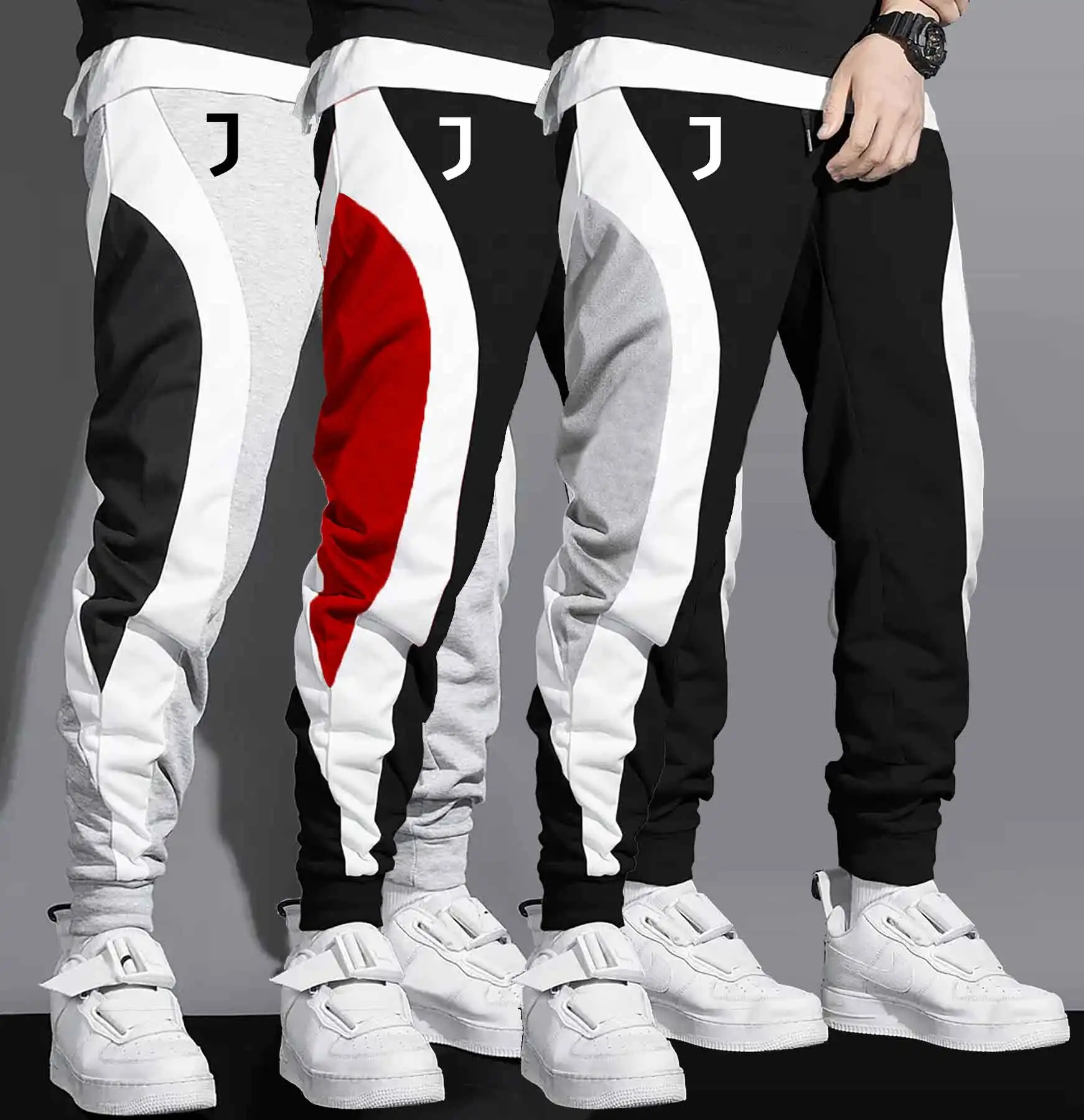 

Men'S Casual Color Block Joggers - Loose Fit, Elastic Waistband, Drawstring, Pockets, All-Season Comfort, Black & White Striped
