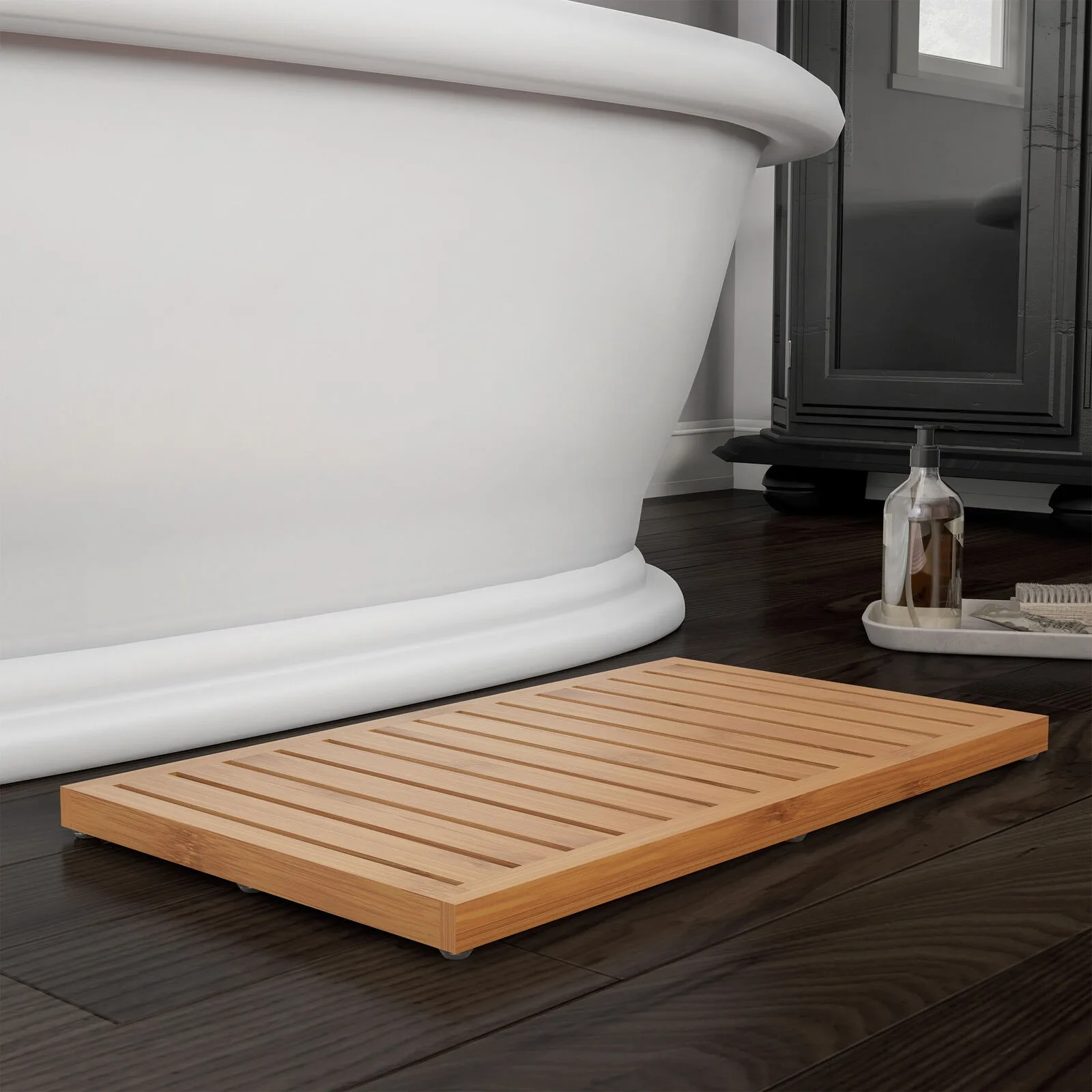 US Bamboo Bath Mat Foldable Eco Friendly Natural Wooden Non Slip Slatted Design Bathroom Pads & Slatted Design