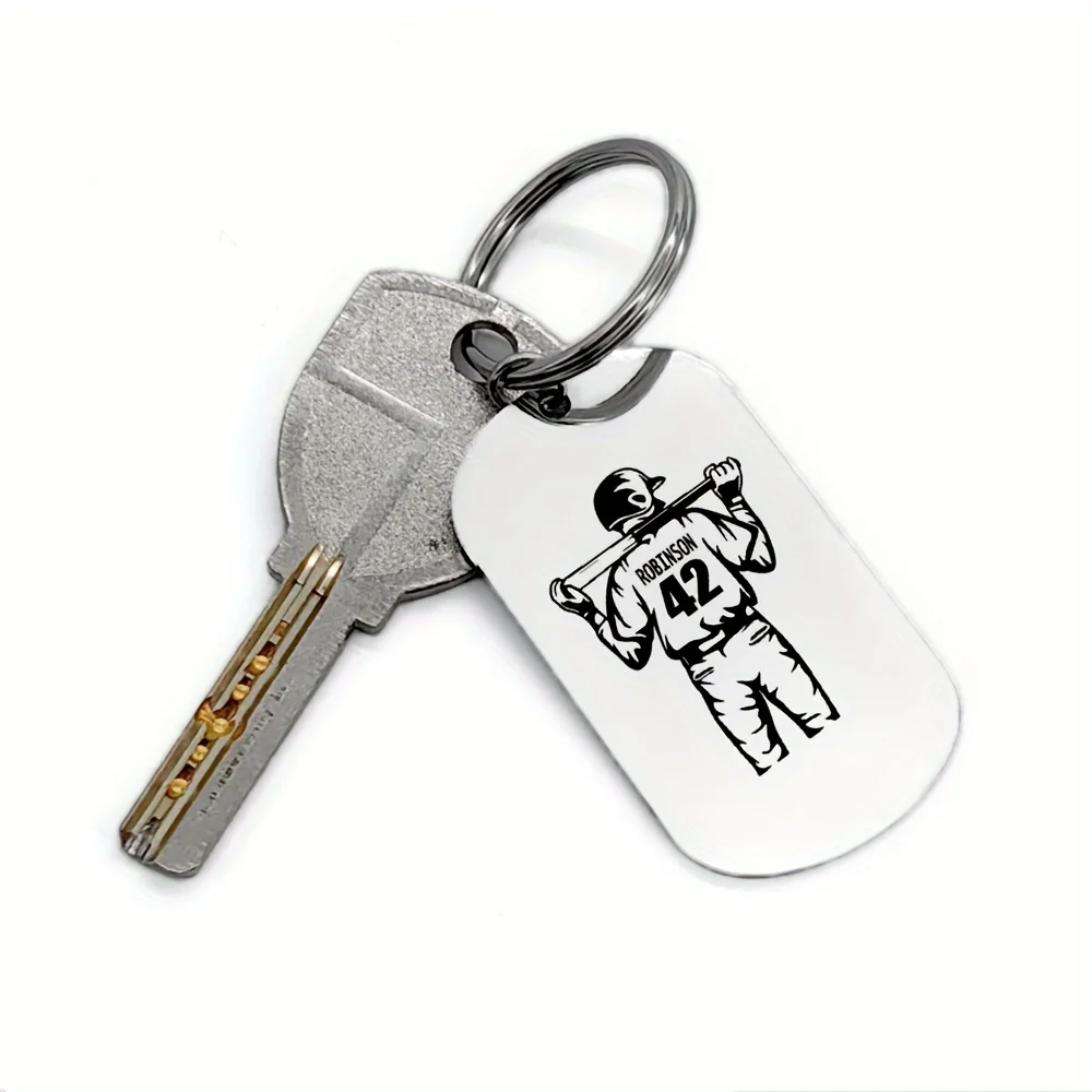 Custom Engraved Stainless Steel Baseball Keychain Personalized Name & Number Sporty Keyrings with Player Ideal Gift for Fans