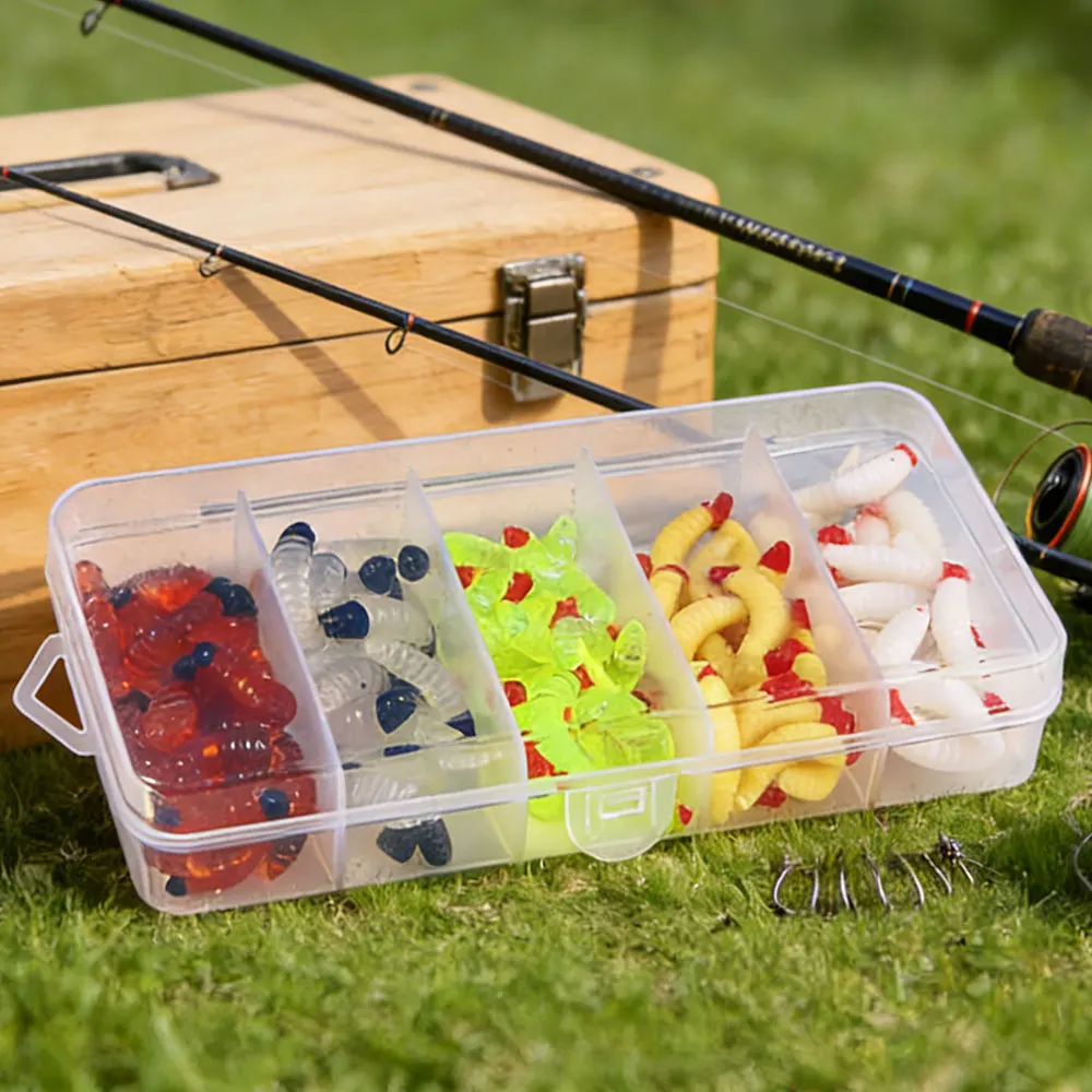 100pcs/Box Soft Maggot Grub Lure Set 2.4cm 0.4g Lifelike Worm Silicone Bait for Trout Perch Bass Bread Worm Fishing Pesca Kit