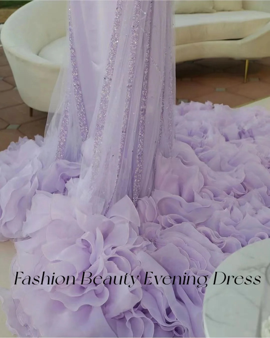 Fashion Beauty Purple Prom Dresses O Neck Long Cape Ruffles Tiered Bead Exquisite Luxury Evening Party Dress For Women 2024