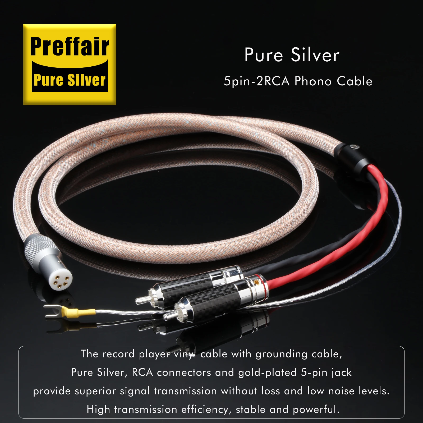 Pure Silver 5pin din to 2rca turntable phono cable Double Shielding Record Player Vinyl Wire with Ground Cable Tonearm Cable