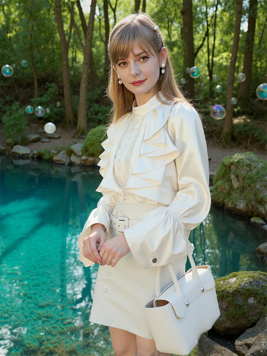 Koszule z rozszerzanymi rękawami w stylu vintage, długie bluzki damskie Y2K, tuniki damskie, letni uniform, ozdobne koraliki, dopasowany krój, beżowy, casual