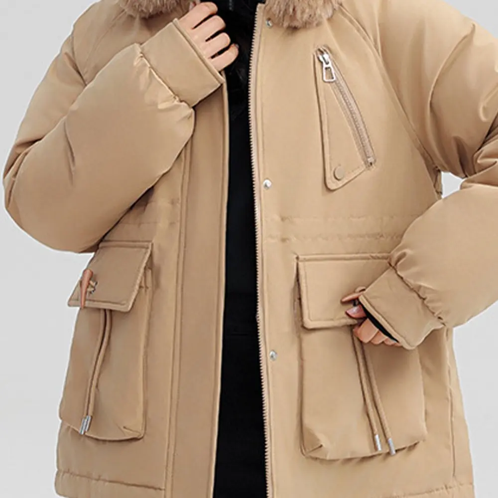 

Winter Thickened Women's Pike Clothing Slimming Hooded Coat with Fur Collar High-End Cotton Tight Waist Fashionable Jacket