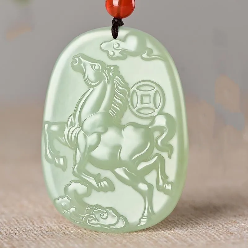 

Natural Nephrite Green Hetian Jade Chinese Zodiac Horse Pendant Necklace Men Women Healing Gemstone Fine Jewelry Lucky Amulets