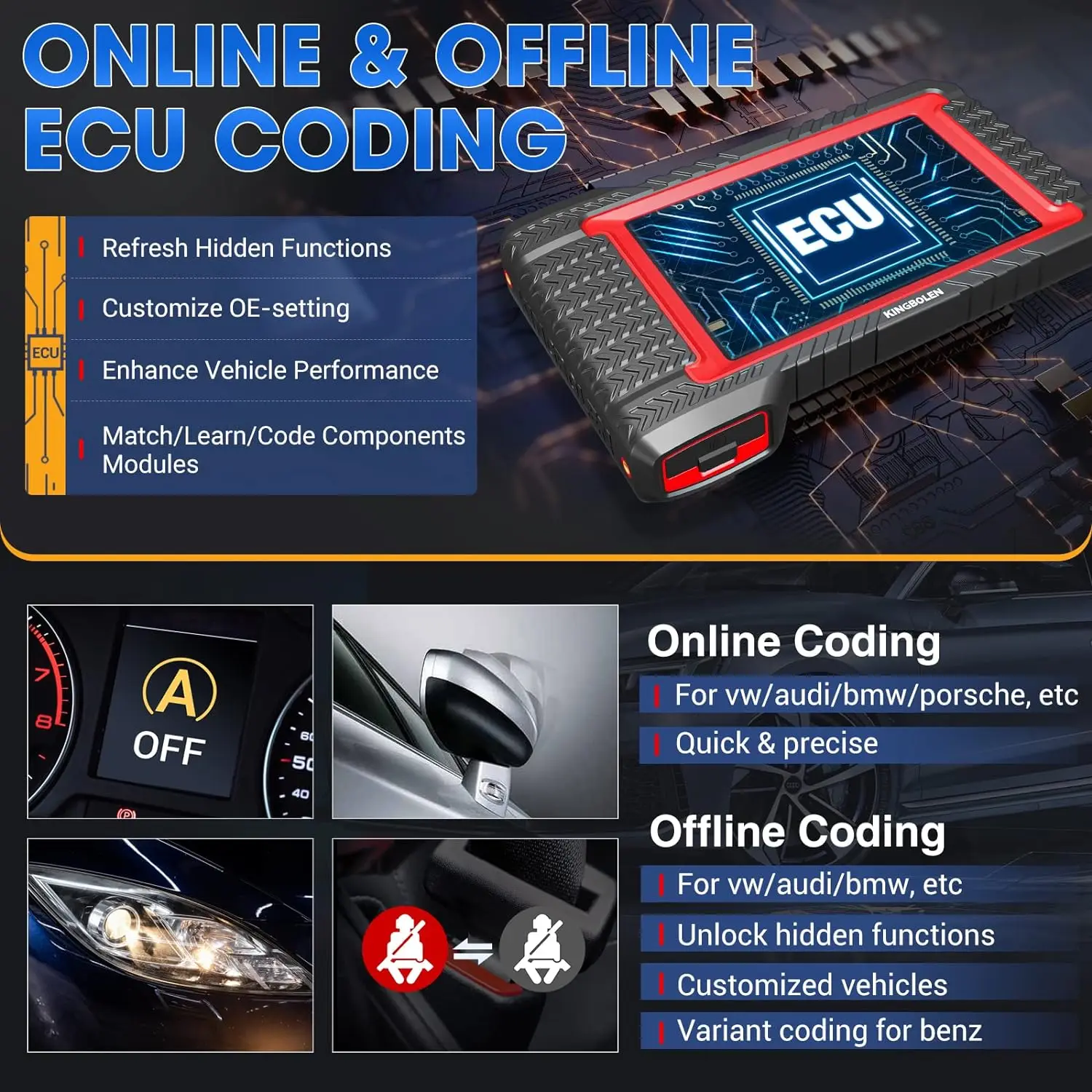 K7 OBD2 Scanner Bluetooth: 3-Year Free Update, 2024 Bidirectional Scan Tool with ECU Coding, 31+ Resets, FCA AutoAuth