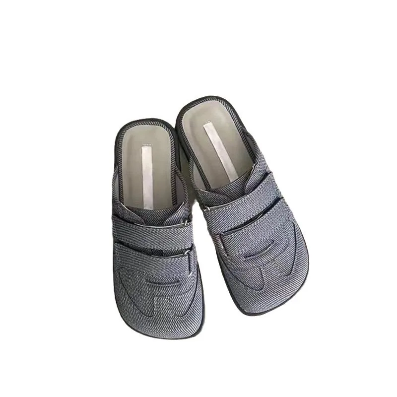 2025 Hot Selling Outerwear Ugly Cute Baotou Half Slippers Retro Color Blocked Square Head Flat Shoes Platform Shoes view 4