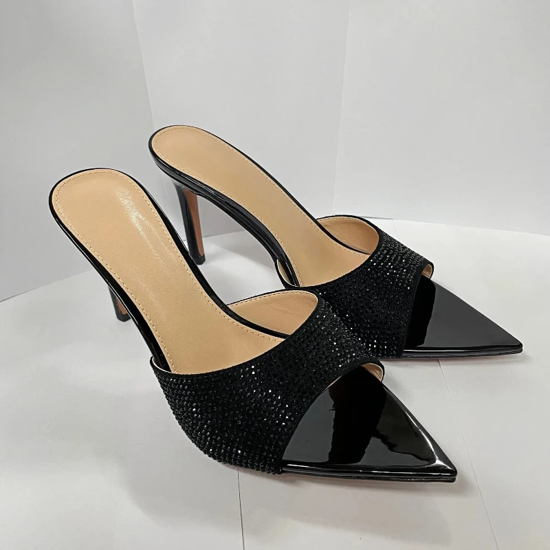 

New Summer Women's High-heeled Sandals with Rhinestones, Pointed Sandals for Outdoor Wear, Sexy High-heeled Half-slippers