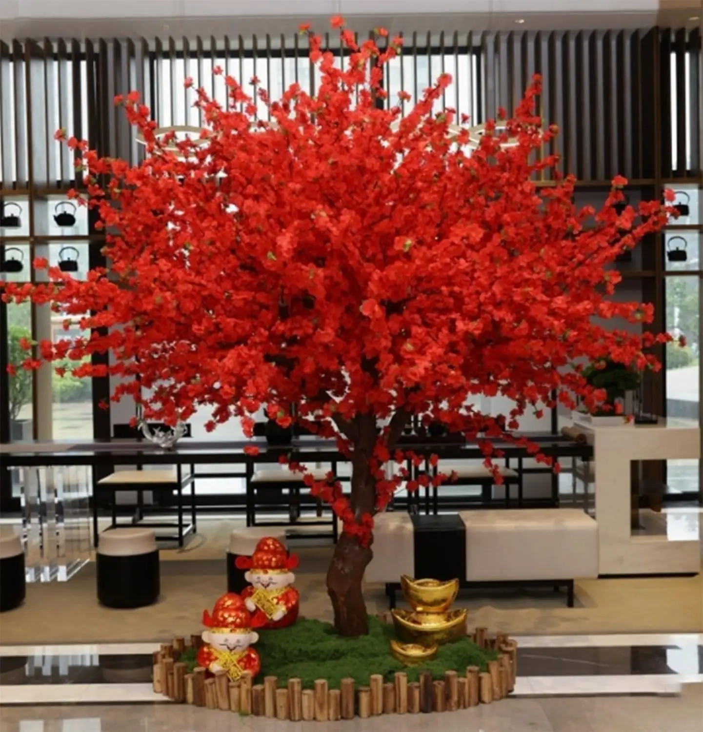 

Artificial Trees for Decor Red Silk Cherry Blossom Trees, Simulated Cherry Blossoms Tree for Home Office Party Indoor Outdoor