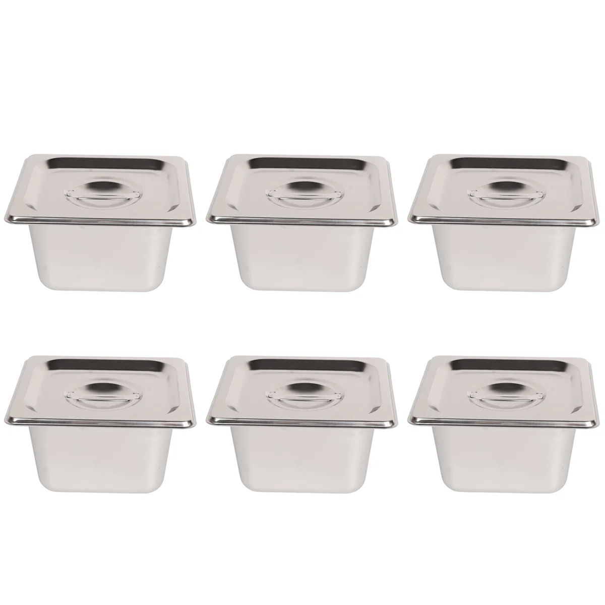 6 Pack Anti-Jam Slotted Hotel Pans with Lids, 1/6 Size 4 Inch Deep, Commercial 18/8 Stainless Steel Steam Table Food Pan