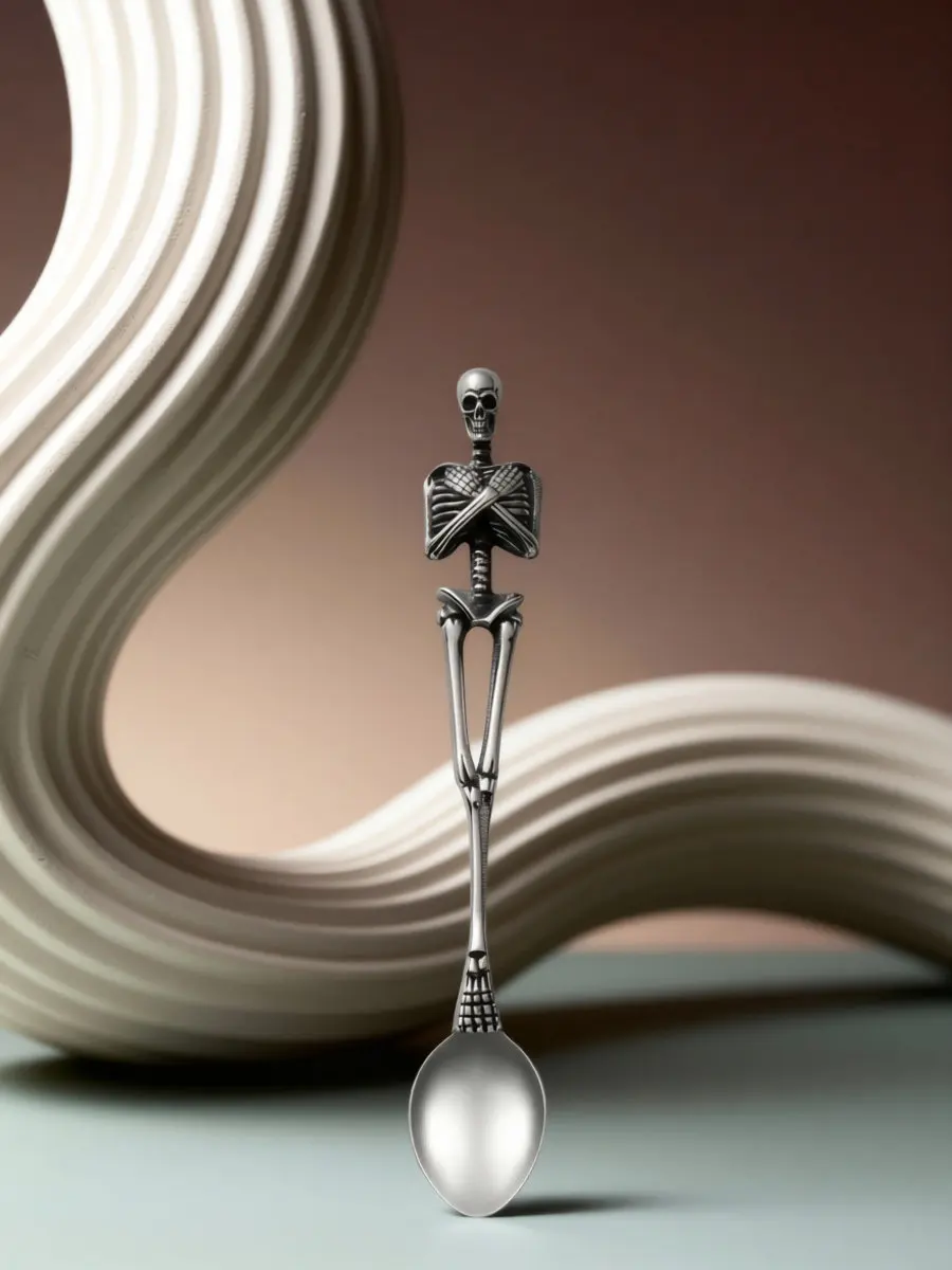 Titanium Steel Spoon Food Grade Retro Skull Spoon for Halloween Thanksgiving Christmas Easter Table Serving Dishwasher