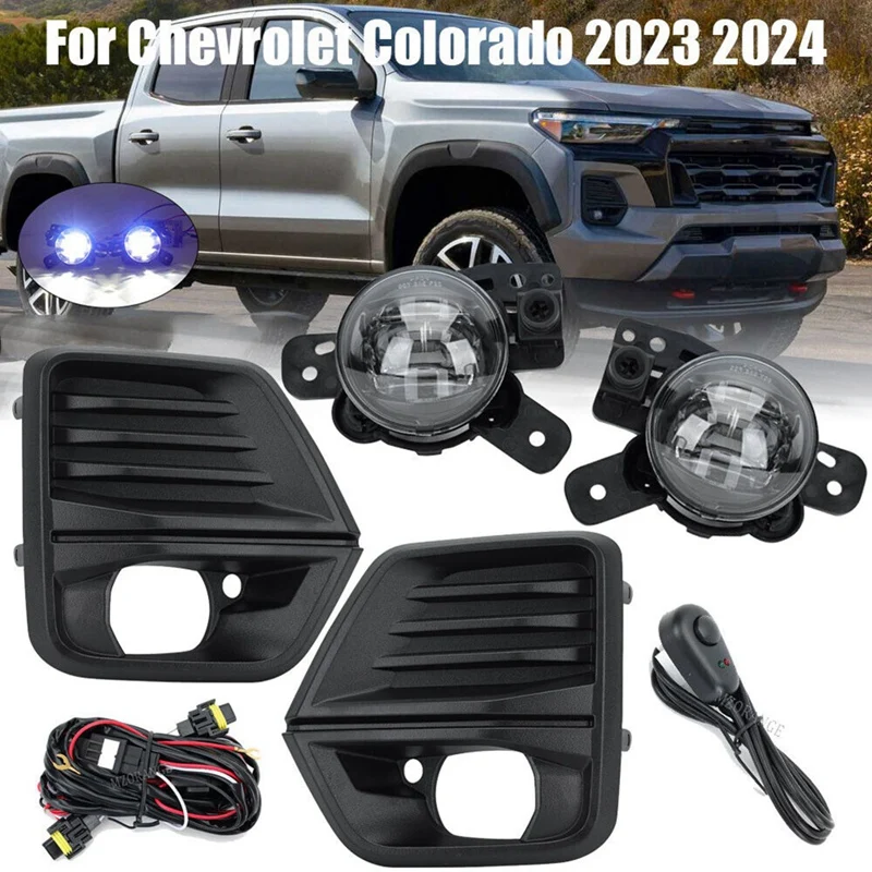 

1Set Car Front Bumper LED Fog Light +Fog Lamp Cover+Harness Kit For Chevrolet Colorado 2023 2024 Daytime Running Lights Parts