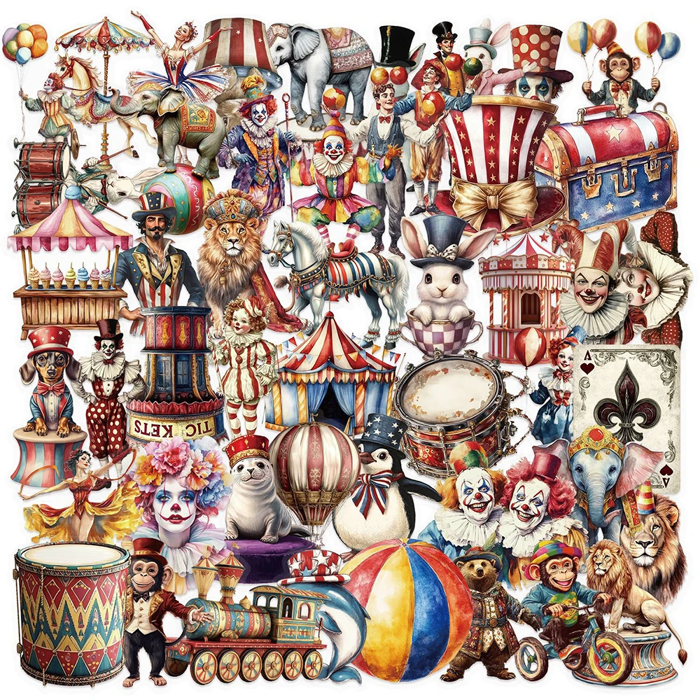 10/30/50 stücke PET Transparent Zirkus Aufkleber Coole Joker Tiere Graffiti Aufkleber Spielzeug DIY Notebook Gepäck Telefon Wasserdicht abziehbilder
