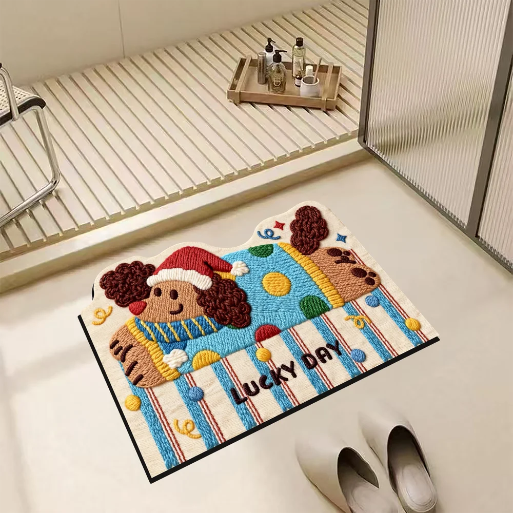 VIKAMA Cartoon Sausage Dog Doormat Soft Tufted Non Slip Bath Mat for Bathroom Kitchen Entryway