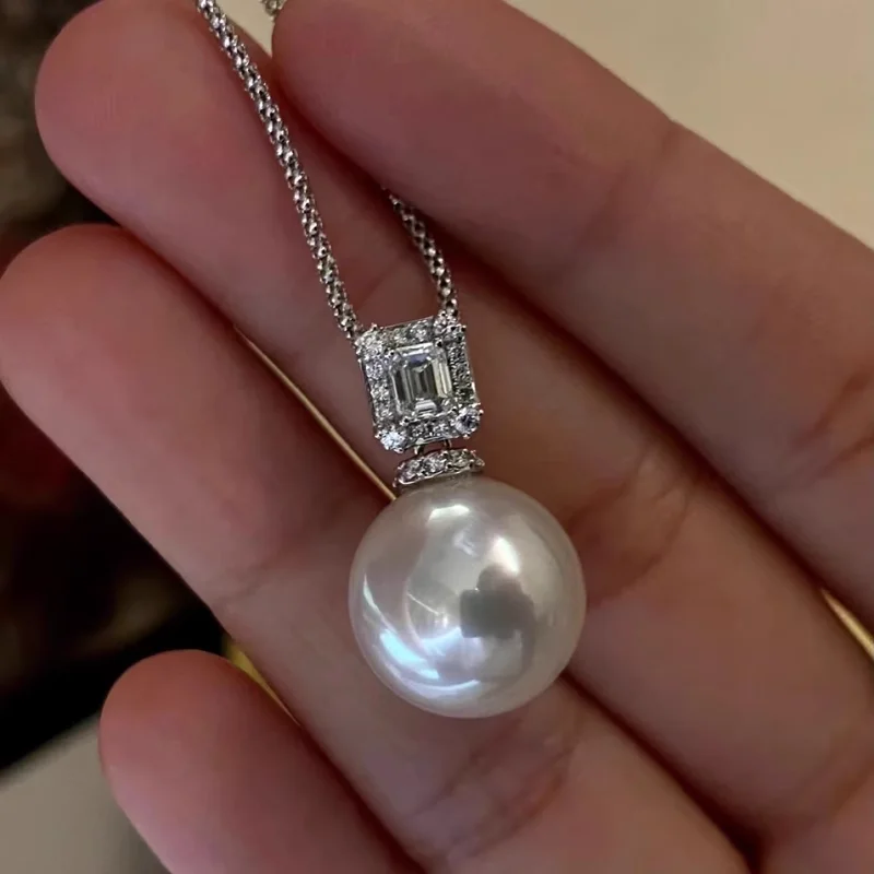 18” HUGE AAAAA Round  11-12mm natural AKOYA white pearl Pendant necklace 925S