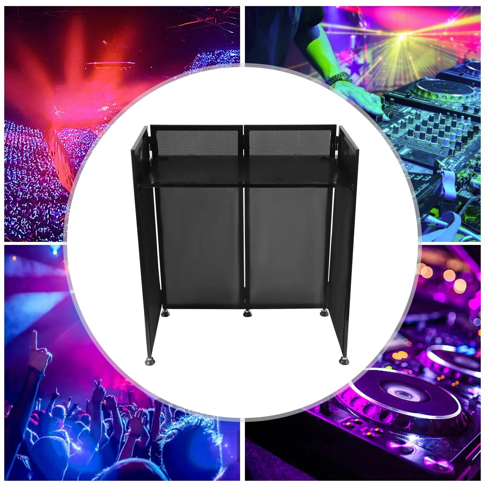 

Portable DJ Event Facade Scrim Metal Frame Booth + Flat Table Top（20" x 40"）+ Travel Bag Case Black Durable DJ Facade Scrim