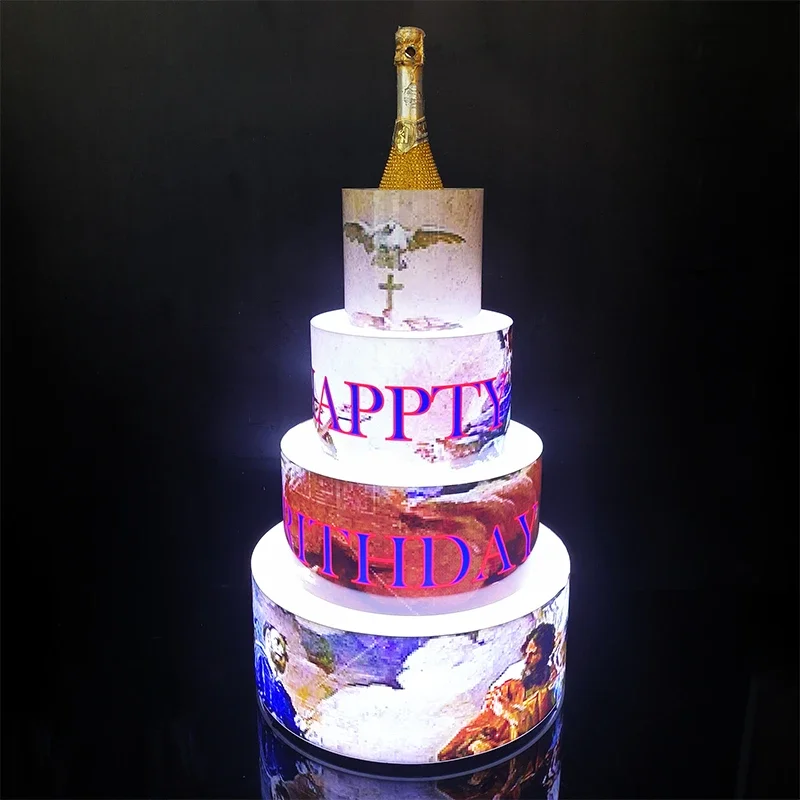 Factory Custom logo Led Bottle Presenter illuminated four-layer birthday cake tower LIGHT UP CAKE For Party And Nightclub