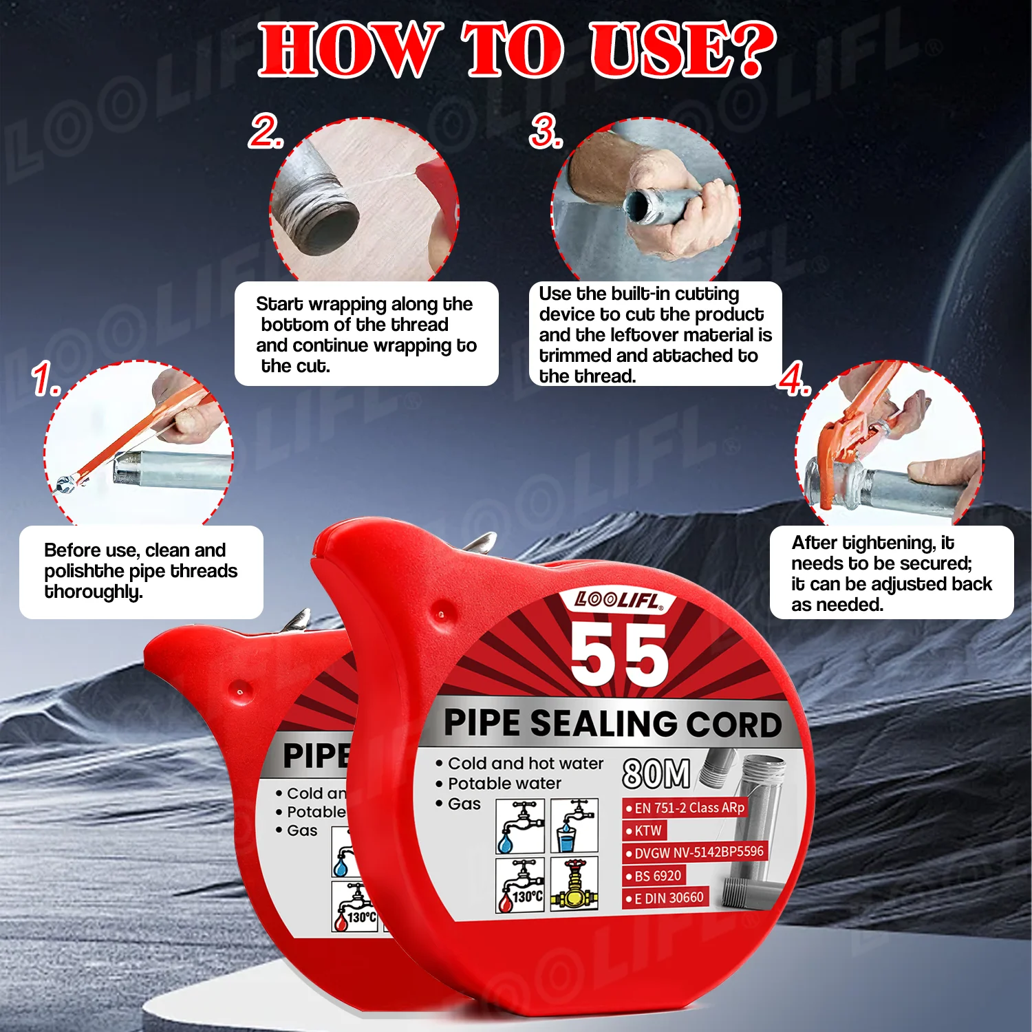 Loolifl 80m Tali Penyegel Pipa - Home Bathroom Plumbing ulasan dan harga