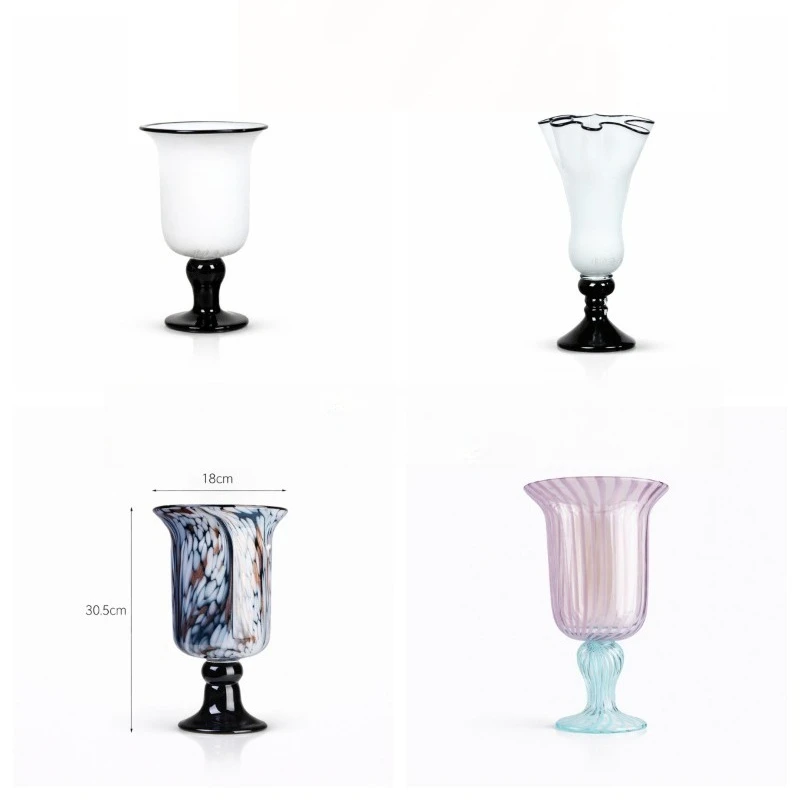 Handmade Gradient Glass Lantern Vase, Blue Gold Speckled Floral Vessel, Tabletop Ornament for Home Decor