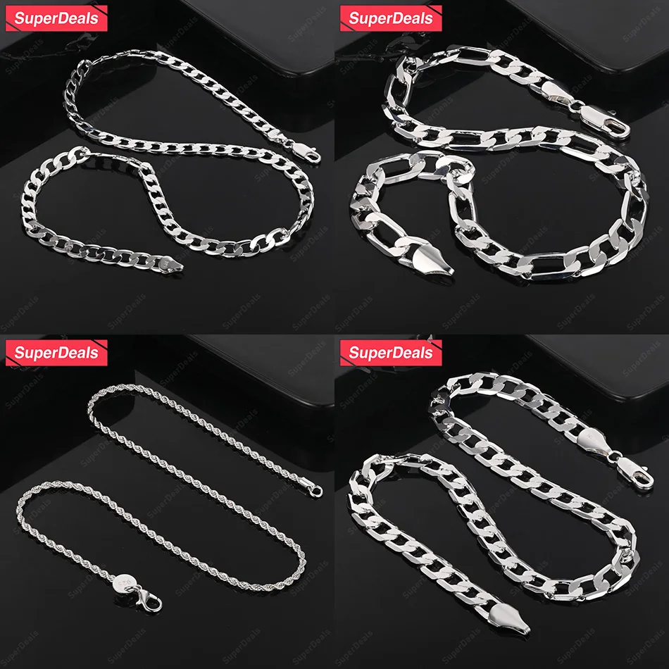 

SuperDeals 925 Sterling Silver 40-75cm Twisted Rope Chain Cuban Chain Necklace Women Party Wedding Christmas Men Trendy Jewelry