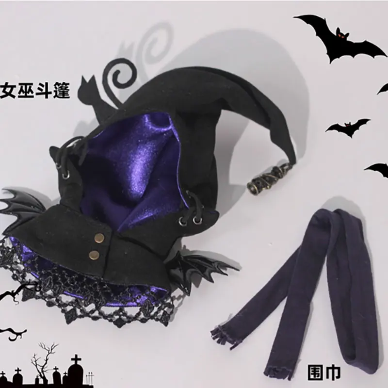 10 cm pluche poppenkleertjes handgemaakte zoete schattige kleurblokkering heks zwarte kat mantel sjaal casual bodysuits set voor popaccessoires