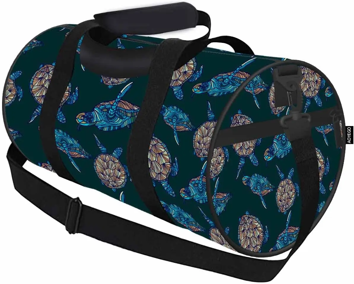 Blue Turtle Travel Duffle Bag Creative Magic Flowers Sea Turtle Overnight Bag Weekender Bag for Traveling Sports Tote Gym Bag