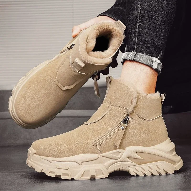 Men's Winter High Top Snow Boots Warm Fleece Lined Thickened Cotton Shoes Outdoor Hiking Waterproof Anti-Slip Work Boots