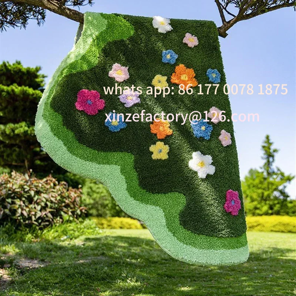 Customizable Floral Tufted Carpet Soft Pile Sofa Rug Non-Slip Indoor Floor Footrest Bedroom Bedside Footrest Garden Green Style