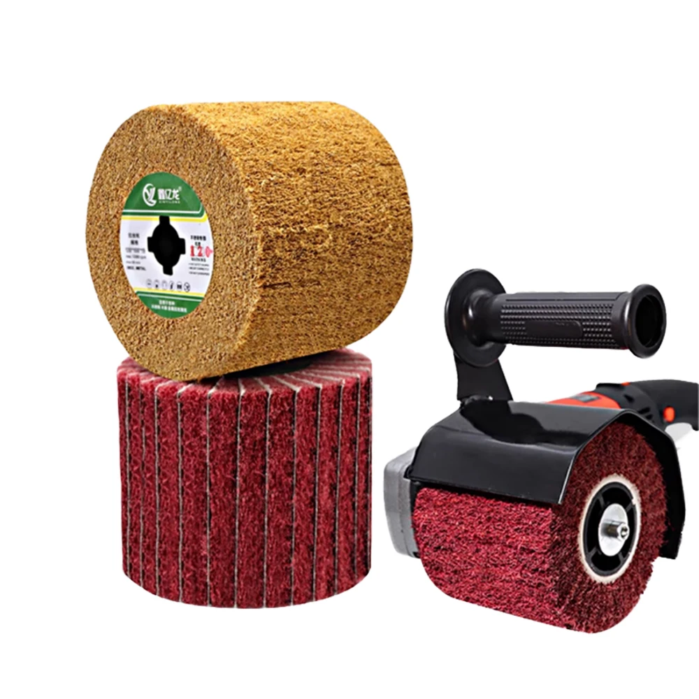 Non-woven Nylon Abrasive Flap Wheel Brush Wire Drawing Polishing Burnishing Drum Wheel for Stainless Steel