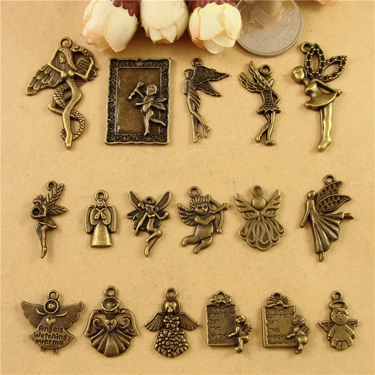 BoYuTe (100 Pieces/Lot) Antique Bronze Plated Angel Charms Pendant Alloy Materials Handmade DIY Retro Accessories