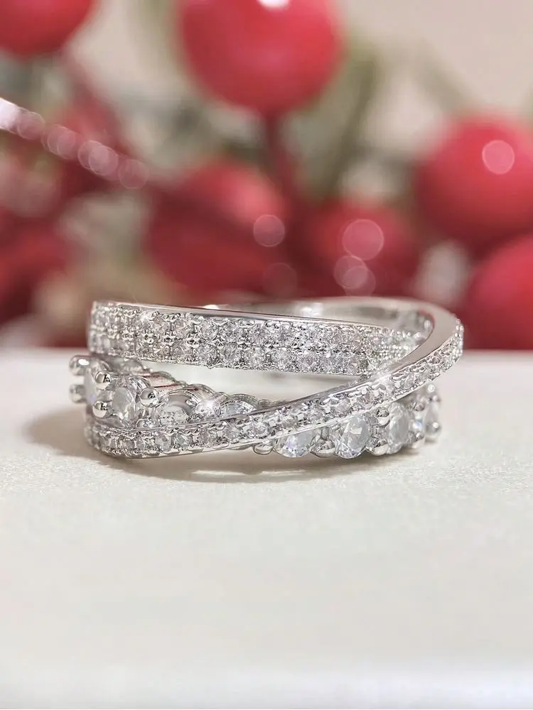 925 Sterling Silver Luxurious Staggered Lines Zircon Rings For Women Engagement Wedding Luxury High Quality Fine Jewelry