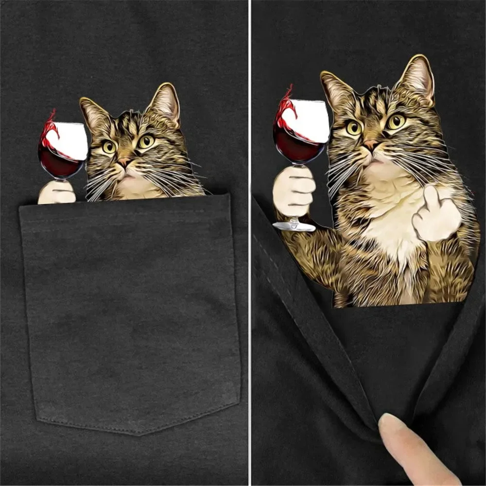 CLOOCL Chinese Li Hua T-Shirt Tabby Cat Red Wine Middle Finger Printed Cotton Tees Men Clothing Summer Shirts S-7XL Dropshipping