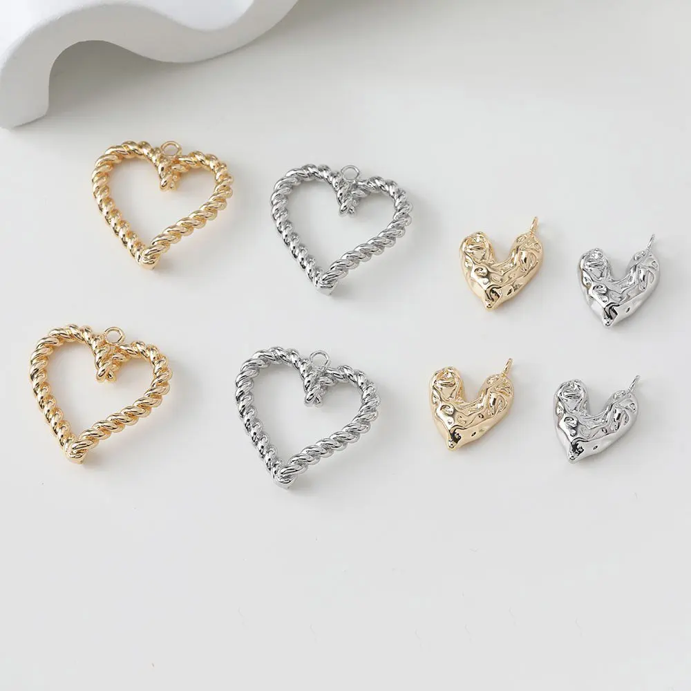 4PCS Design Hollowed Out Heart Necklace Pendant Charms for Jewelry Making DIY Hand Made Brass 14k Gold Plated Accessories