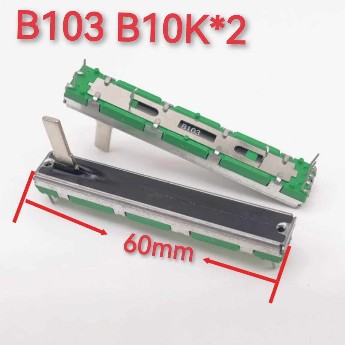 Mezclador piezas de 60mm y 45mm de distancia de viaje, potenciómetro deslizante doble recto, serie B103, B10K x 2, 1 unidad