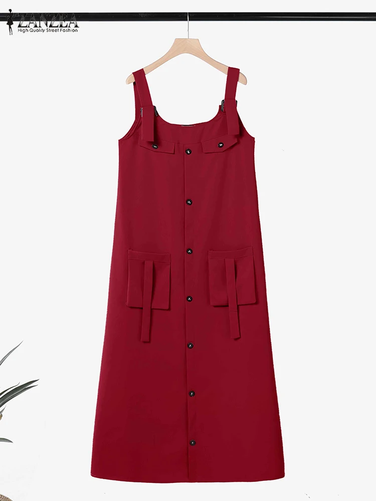 Sommer-Overall-Kleid 2025, ZANZEA Damen, elegant, solides Träger-Maxi-Sommerkleid, lässiger Kaftan, modisches muslimisches Abaya-Kleid, IsIamic-Robe