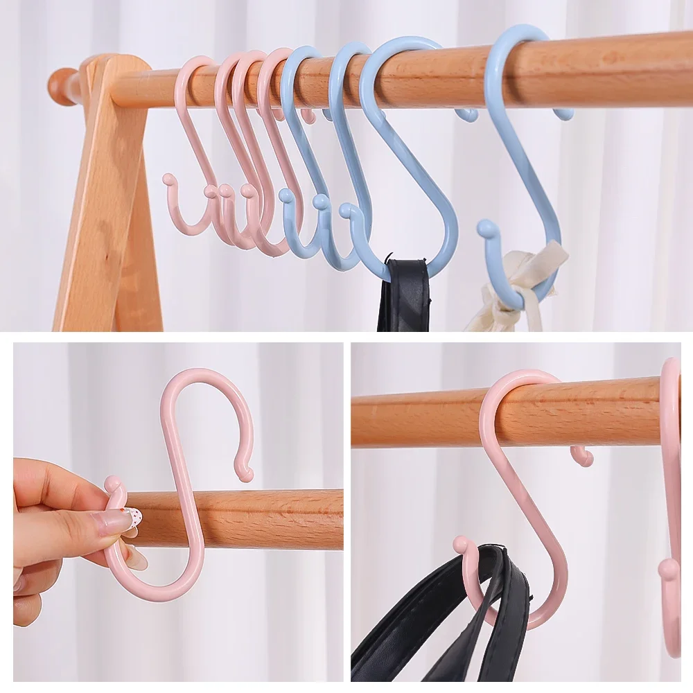 16/1PCS Creative S-Shape Hook Towels Clothes Bags Multi-function Plastic Hooks Kitchen Bathroom Railing Hanger Home Storage Rack