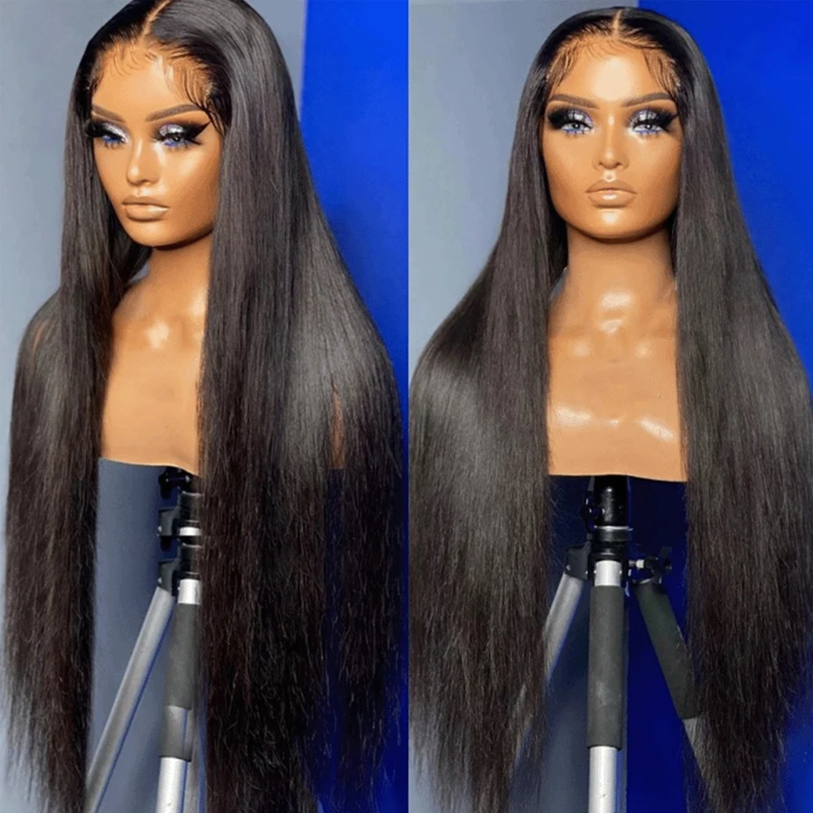 40 Inches Lace Front Human Hair Wigs For Black Women Peruvian Bone Straight HD Frontal Wigs Pre Plucked T Part Closure Wig 28 30